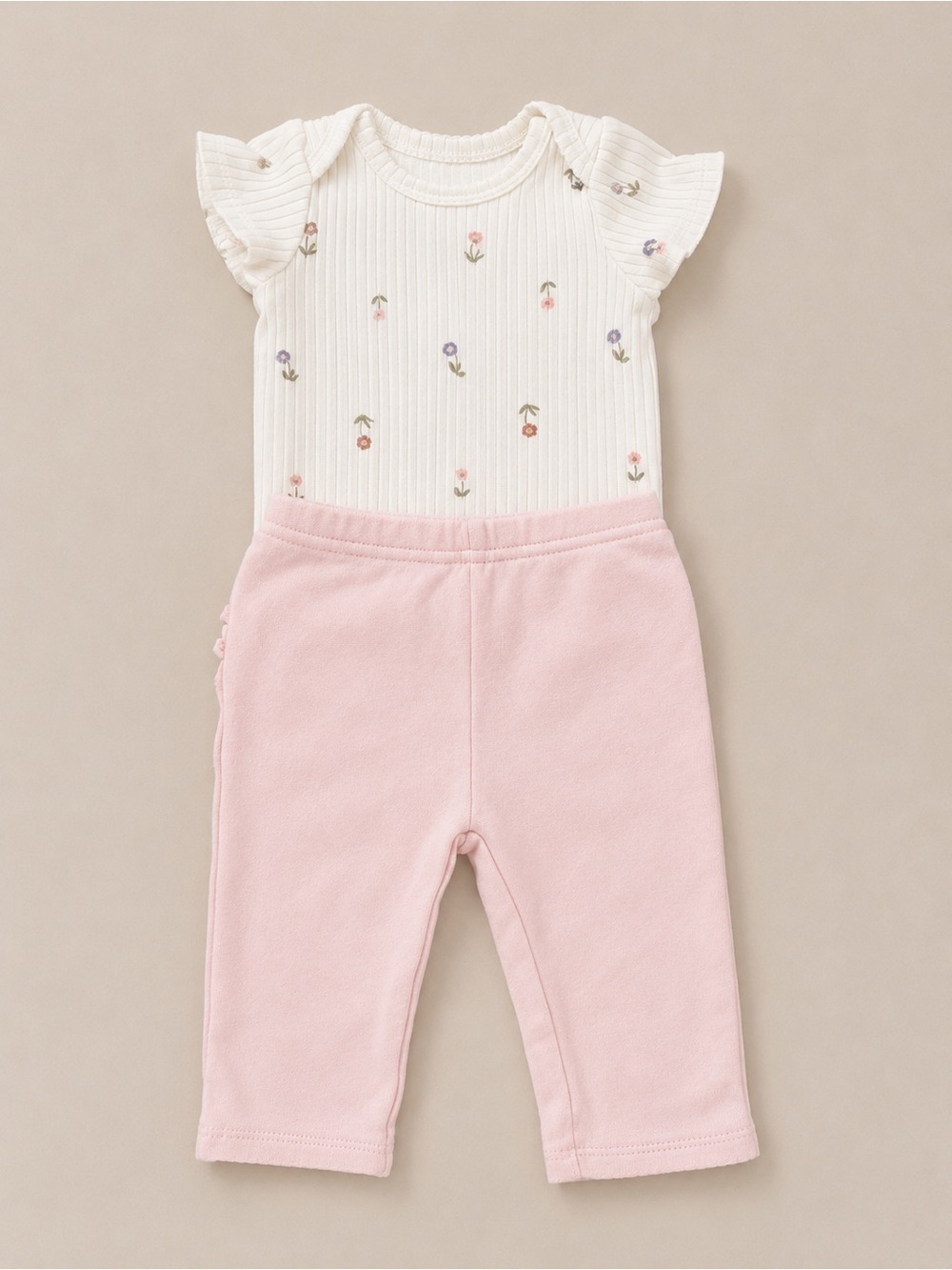 Carter’s Mix Matched Set - Onesie W/ Flowers and Pants W/ Ruffle - 3M
